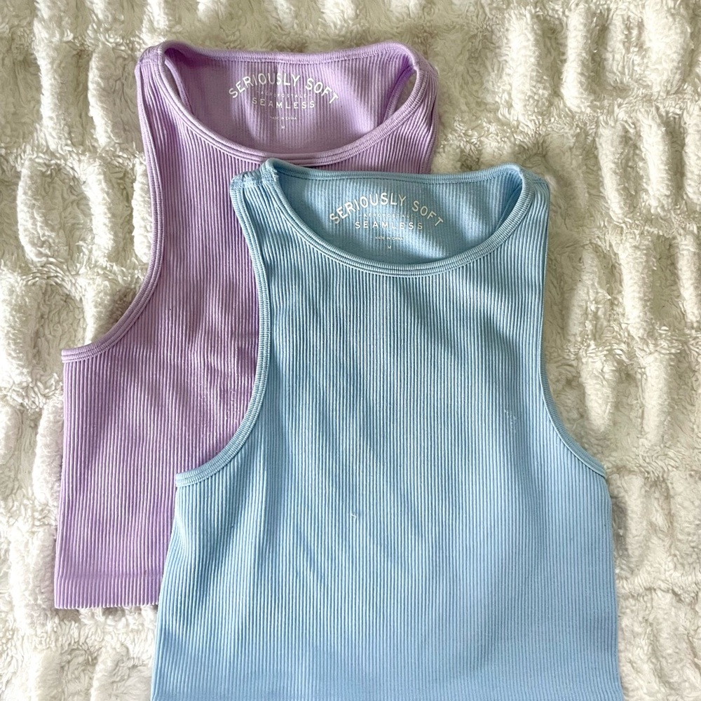 Aeropostale Blue and Purple Seriously Soft Crop Tops